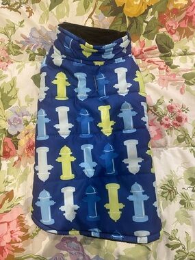 Blue Hydrant-Print Puffer Dog Coat - Brand: